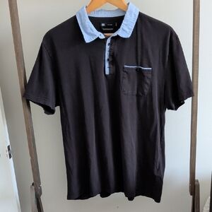 Le31 By Simons Black Polo Shirt with Light Blue Collar